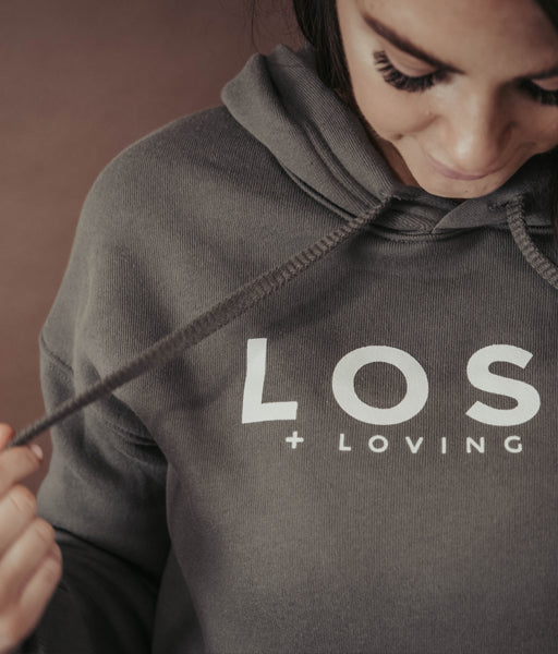 LOST 22 Cropped Hoodie - Khaki/Dark Heather Grey