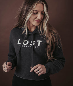 LOST 22 Cropped Hoodie - Khaki/Dark Heather Grey
