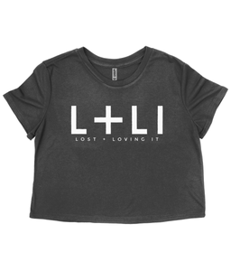 L+LI Ladies Flowy Cropped Tee '21 in MAUVE/DARK GREY HEATHER